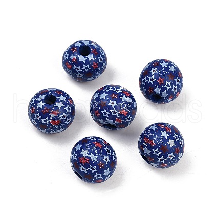 Independence Day Theme Wood European Beads WOOD-Z005-01C-02-1