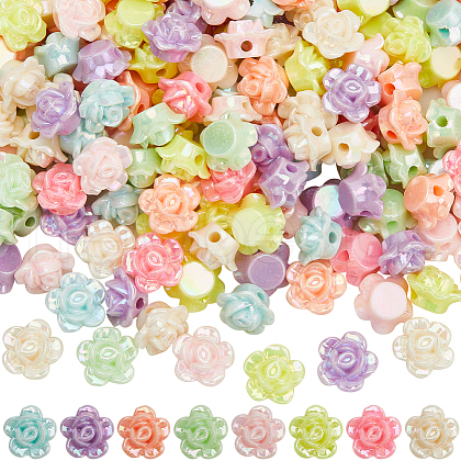 SOFPLATE 500Pcs AB Color Plated Opaque Acrylic Flower Beads SACR-SP0001-02-1