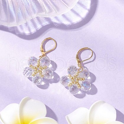 Glass Seed Beads Flower Leverback Earrings EJEW-MZ00427-01-1