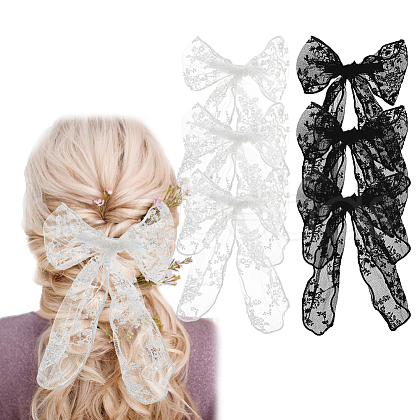SUPERFINDINGS 6Pcs 2 Colors Lace Bowknot Polyester Alligator Hair Clips PHAR-FH0001-05-1