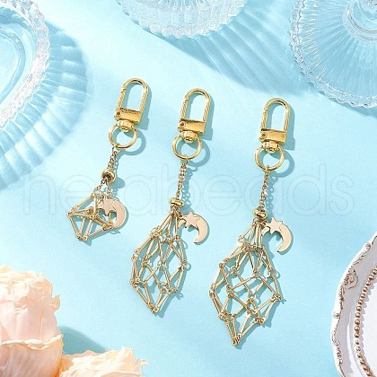 Brass Macrame Pouch Empty Stone Holder Pendant Decoration HJEW-JM03304-1