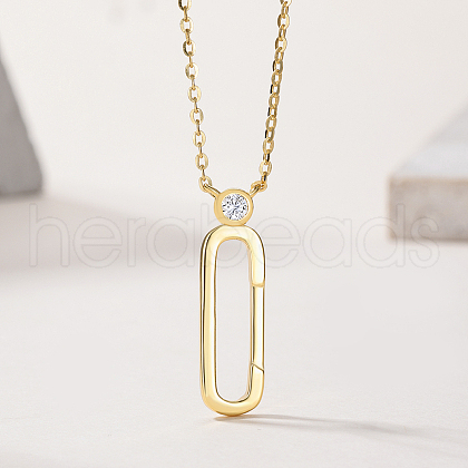 925 Sterling Silver Pave Clear Cubic Zirconia Geometric Oval Pendant Necklaces for Women UR7490-1