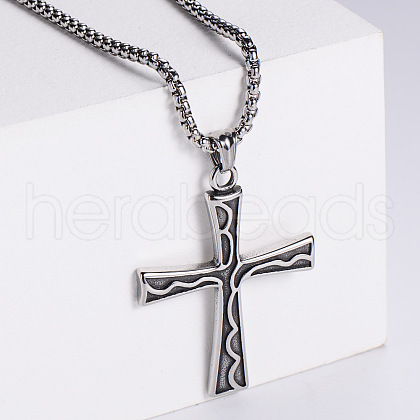 Retro Rock Punk Men's Cross Stainless Steel Pendant Necklaces NQ6861-1-1