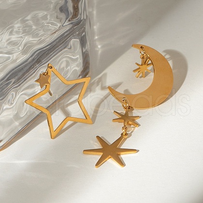 304 Stainless Steel Dangle Stud Earrings EJEW-D306-04G-1