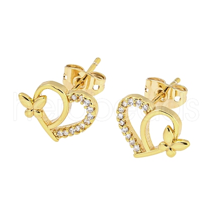 Brass Micro Pave Cubic Zirconia Ear Studs EJEW-P261-27D-G-1