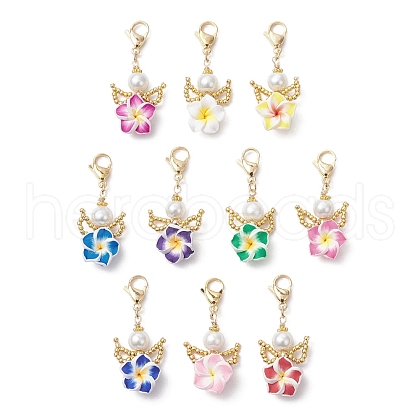 Plumeria Angel Polymer Clay & Glass Seed & Glass Pearl Beaded Pendant Decorations HJEW-MZ00222-1