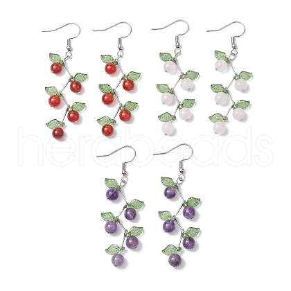 3 Pairs Fruit Gemstone & Acrylic Dangle Earrings EJEW-TA00472-1