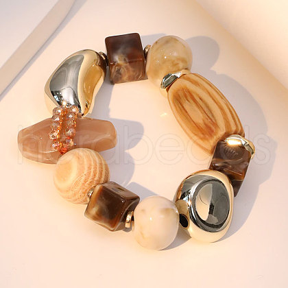 Exaggerated Glass & Wood & Resin & CCB Plastic Beaded Stretch Bracelets for Women WG71D73-01-1