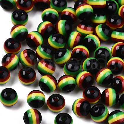 Ghana Jamaica Reggae Stripe Resin Beads RESI-N026-001A-01-1