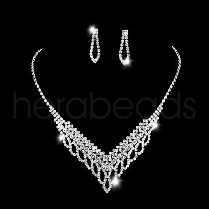 Teardrop Alloy Crystal Rhinestone Earrings & Necklaces Sets FS-WG0D05A-01-1