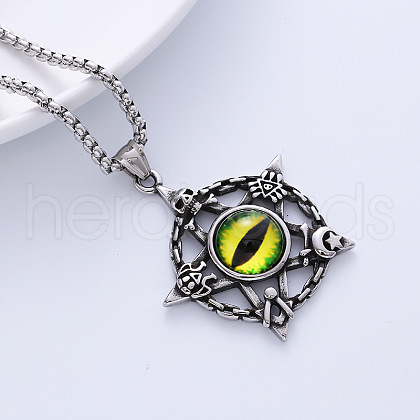 Nightclub Punk Retro Devil Eye Pentagram Stainless Steel Pendant Necklace Jewelry NW8478-1