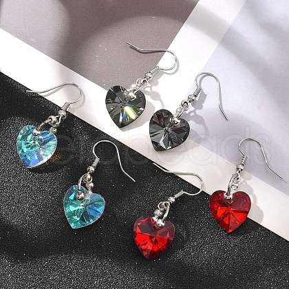Heart Glass Dangle Earrings X-EJEW-JE01737-1