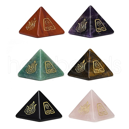 6Pcs Natural Obsidian & Red Jasper & Amethyst & Tiger Eye & Rose Quartz & Green Aventurine Orgonite Pyramid Display Decorations G-C186-04-1