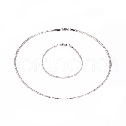 304 Stainless Steel Choker Necklaces and Bangles Jewelry Sets SJEW-L144-A03-P-1