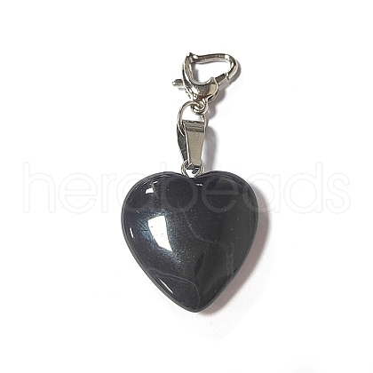 Natural Black Stone Pendant Decorations PALLOY-PH01402-16-1