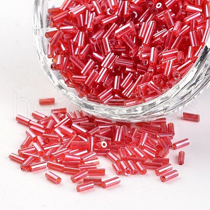 Transparent Colours Pearl Luster Plated Round Hole Glass Bugle Beads SEED-I001-105-1