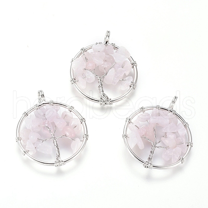 Natural Rose Quartz Pendants X-G-E419-08P-1