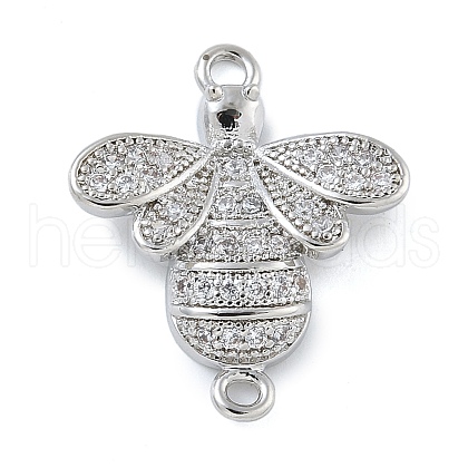 Rack Plating Brass Micro Pave Clear Cubic Zirconia Bee Connector Charms KK-A234-072P-1