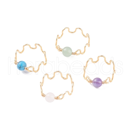 Gemstone Round Beaded Finger Ring RJEW-JR00442-1