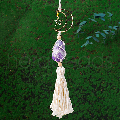 Handmade Macrame Cotton with Natural Amethyste Pendant Decorations AUTO-PW0001-13H-1