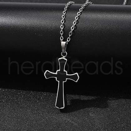 304 Stainless Steel Black Enamel Cross Urn Ashes Necklaces STAS-Z106-05P-1