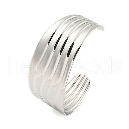 Non-Tarnish 304 Stainless Steel Wavy Open Cuff Bangles for Women BJEW-Q344-02P-1