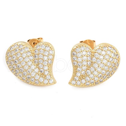 Brass Micro Pave Clear Cubic Zirconia Stud Earrings EJEW-U005-12B-G-1
