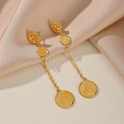 Vintage Flower with Coin Brass Tassel Stud Earrings WA2971-1