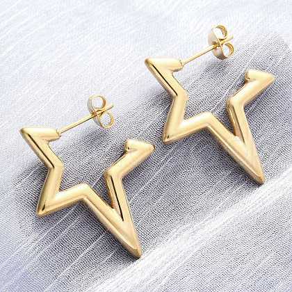 304 Stainless Steel Star Stud Earrings EJEW-B108-17G-1