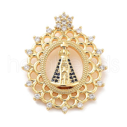 Rack Plating Brass Micro Pave Clear Cubic Zirconia Pendants KK-C063-18G-1