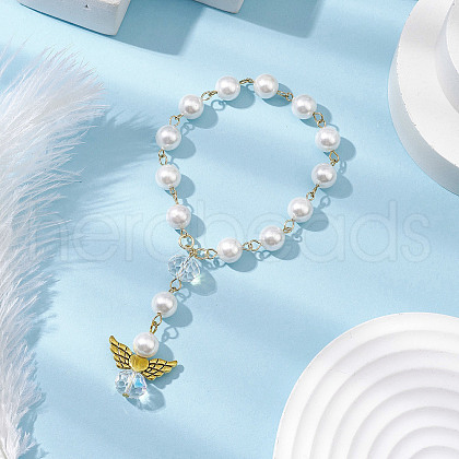 5Pcs Shell Pearl Round Beads Charm Bracelets BJEW-JB11228-1