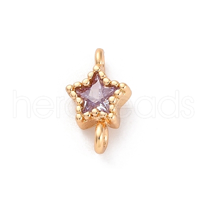 Brass Cubic Zirconia Star Connector Charms KK-Z084-11G-01-1
