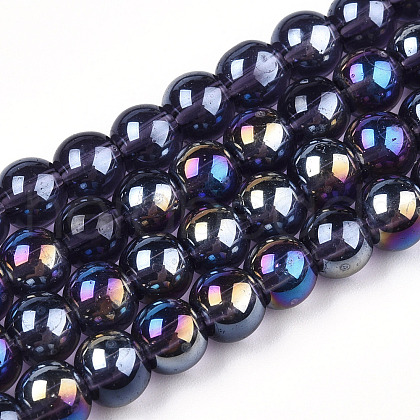 Electroplate Transparent Glass Beads Strands GLAA-T032-T8mm-AB03-1