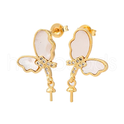Brass Micro Pave Cubic Zirconia Shell Stud Earrings Findings KK-D363-01E-G-1