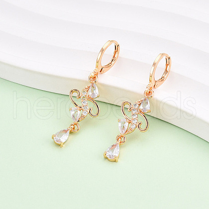 Brass Micro Pave Cubic Zirconia Dangle Leverback Earrings EJEW-N058-08G-1
