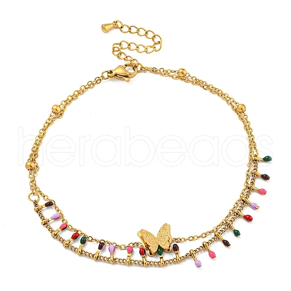Boho 304 Stainless Steel Enamel Anklets AJEW-P125-01D-G-1