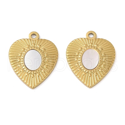 304 Stainless Steel Natural White Shell Pendants STAS-L288-06G-02-1