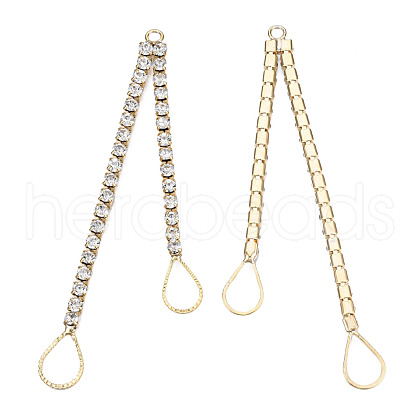 Brass Pave Crystal Rhinestone Chain with Teardrop Big Pendants KK-N216-424-03LG-1