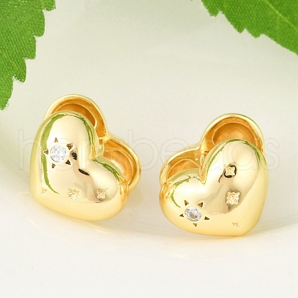 Brass Clear Cubic Zirconia Hoop Earrings EJEW-Q016-07G-1