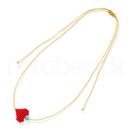 Summer Fibre Cloth Woven Hear Pendant Braided Gold Cord Necklaces for Women KA4984-1-1