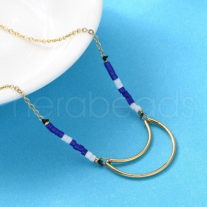 304 Stainless Steel & Blue Glass Beads Pendant Necklaces for Women NJEW-A045-26A-G-1