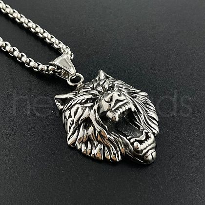 Wolf Pendant Punk Vintage Stainless Steel Necklace Jewelry Accessories UI3792-1