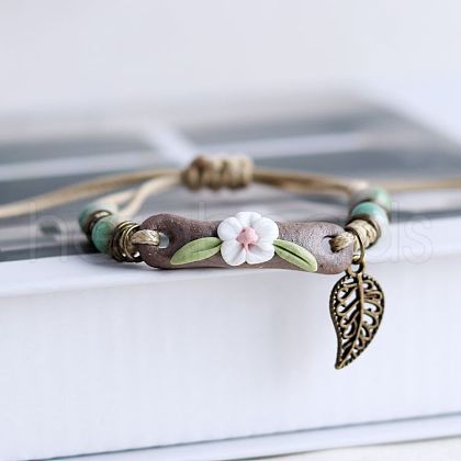 Adjustable Handmade Porcelain Flower Beads Braided Beads Bracelets WGFB2A7-01-1