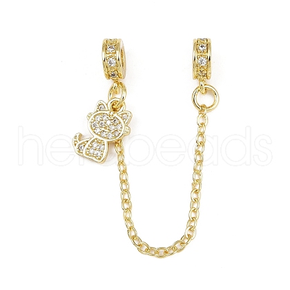 Brass Pave Clear Cubic Zirconia European Safety Chains with Charms KK-L236-16E-G-1