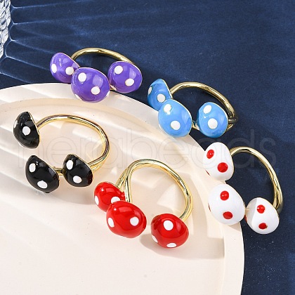 Brass Enamel Open Cuff Rings for Women RJEW-U057-23G-1