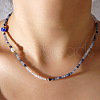 Faceted Round Natural Blue Aventurine(Dyed & Heated) & Glass & Flower Lampwork Beaded Necklaces for Women HR2207-3