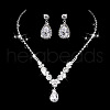Teardrop & Flower Alloy Crystal Rhinestone Pendant Necklace & Stud Dangle Earrings Sets FS-WGA0F52-02-1