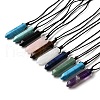 Natural & Synthetic Mixed Gemstone Faceted Bullet Pendant Waxed Cord Necklaces NJEW-Q030-01A-2