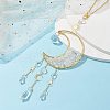 Wire Wrapped Natural Quartz Crystal Chip & Brass Moon Pendant Decorations HJEW-JM01504-04-3