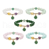 Gemstone Round Beaded Stretch Bracelet with Glass Clover Charms for Women BJEW-JB09091-1